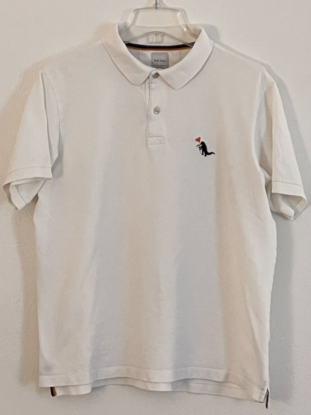 Paul Smith Mainline Dino Polo Shirt Mens XL White Artist Stripe T-Rex Rose